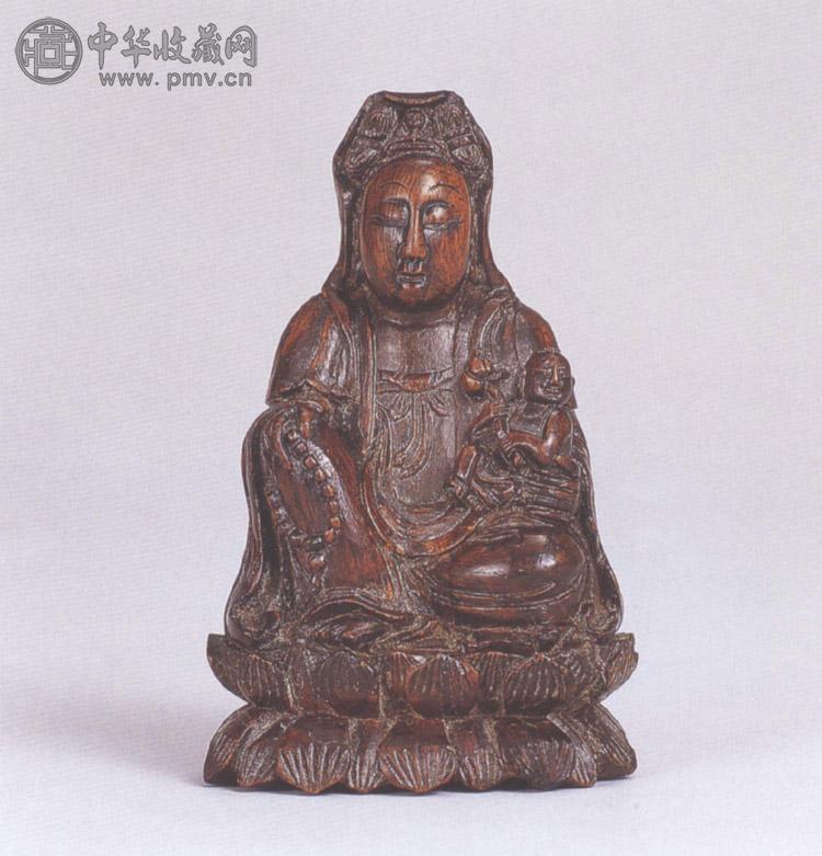 清中期 沉香木雕送子观音坐像