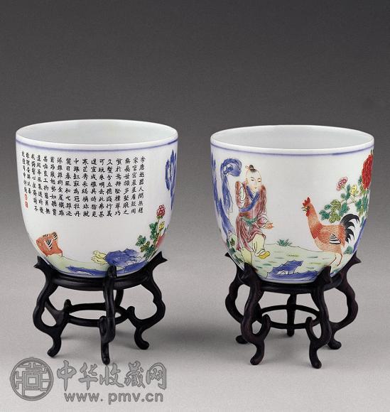 民国 仿粉彩乾隆鸡缸杯(1对)