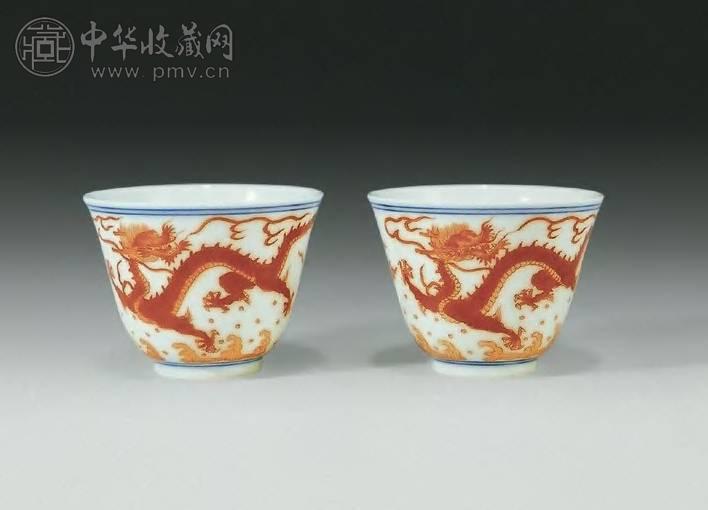 清乾隆 矾红龙纹杯(1对)