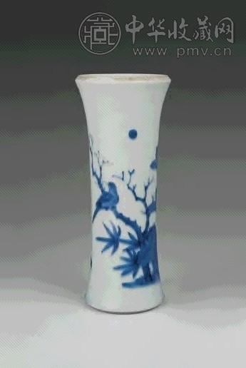 清顺治 青花花鸟小筒瓶