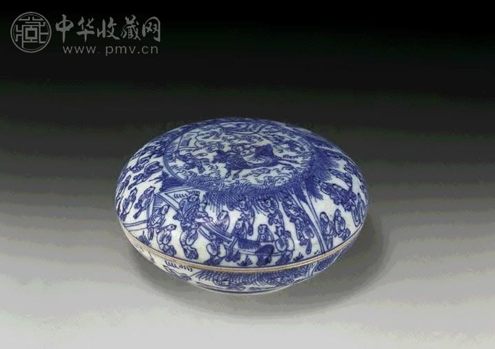 清初 青花百子印盒