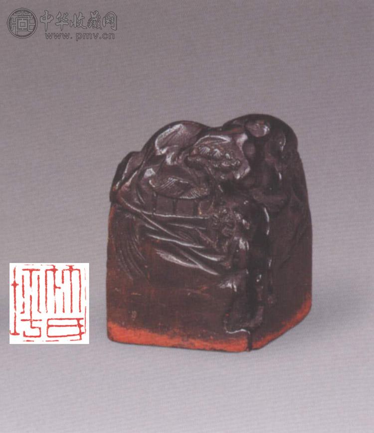 清中期 竹雕山水钮印章