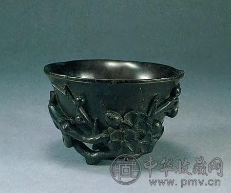 清 紫檀雕梅花杯