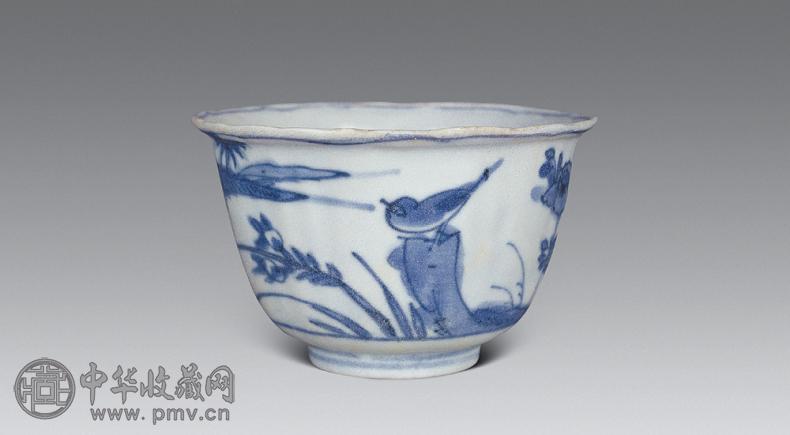 明万历 青花花鸟酒杯