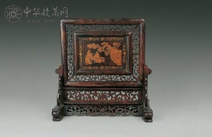 民国 红木镶黄杨人物插屏