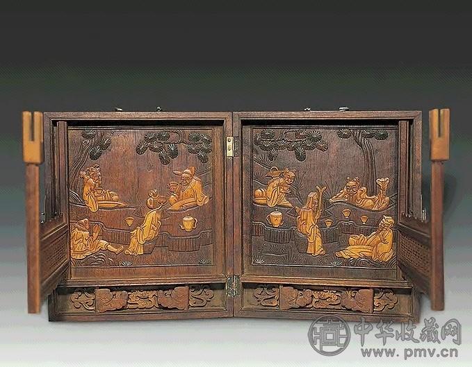 清 花梨木黄杨雕八仙人物帽架