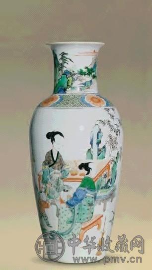 清康熙 五彩仕女婴戏图观音尊