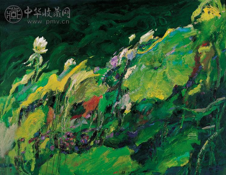 田克盛 1996年 荷花迎风 布面油画