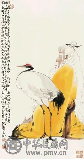 戴卫 僊鹤人物图 立轴 设色纸本
