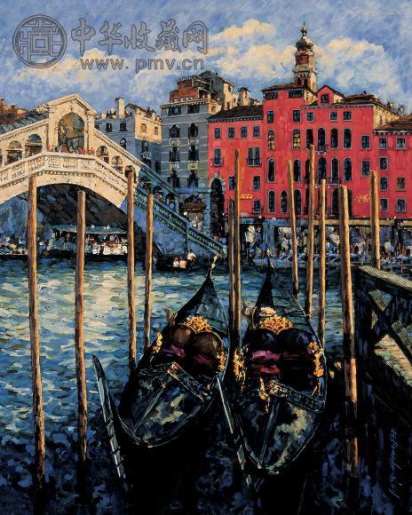 欧阳兴义 两只贡多拉 布面 油画