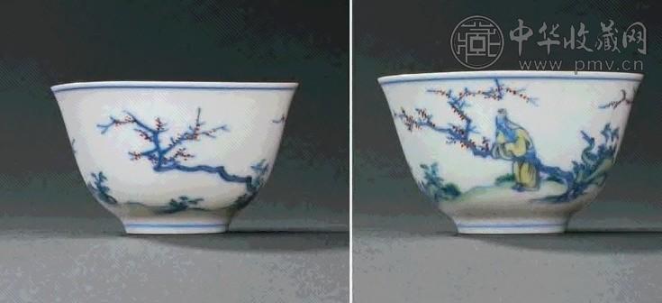 清康熙 斗彩梅鹤高士图杯