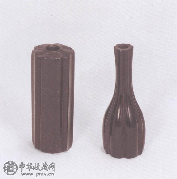 清 紫檀雕小花插 两件