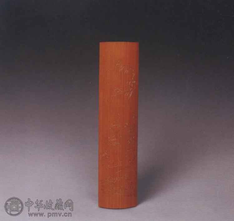 清中期 竹雕东坡笠履图臂搁