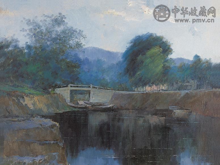 余克危 1987年作 洞庭山村 布面 油画