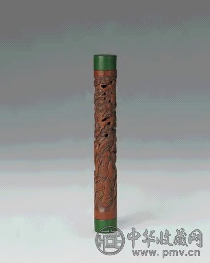 清 竹雕松山高士纹香筒