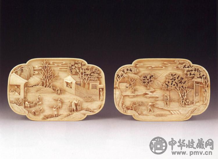 清 象牙雕农家乐摆件(2件)