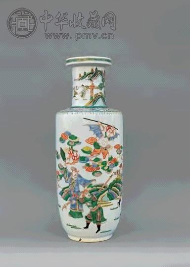 中国陶瓷◇「 清◇ 康熙年製 五彩 人物故事図棒槌瓶◇ 」極細工 唐物