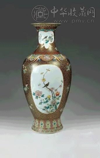 民国 粉彩加金花鸟瓶