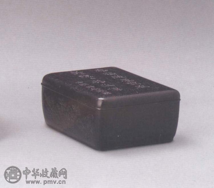 清 紫檀雕山水诗文盖盒