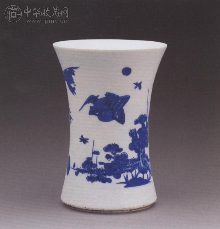 清康熙 青花花鸟图花觚