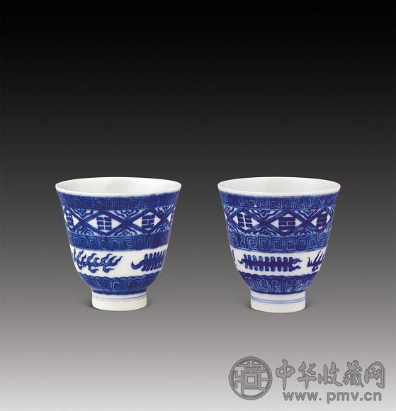 清 青花八卦杯(1对)