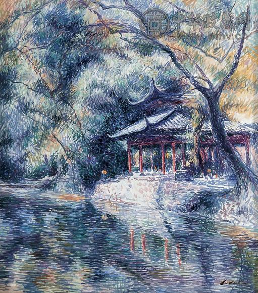 李醉 冷泉亭 布面 油画