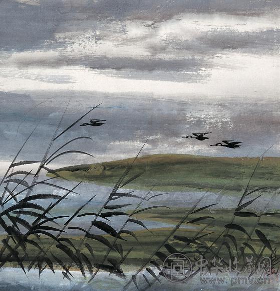 林风眠 约70年代末 芦雁图 彩墨宣纸