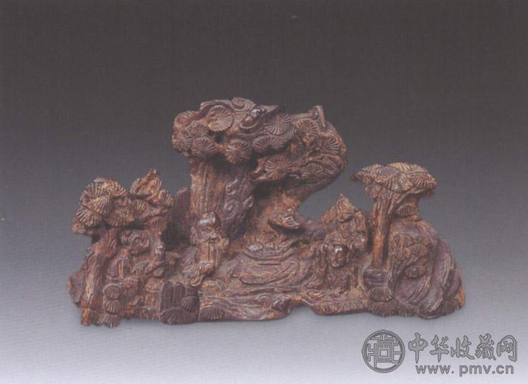清中期 沉香木雕山水人物山子