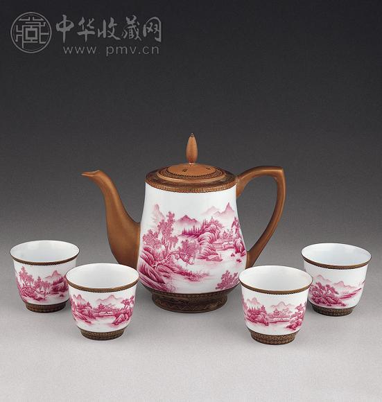 民国 胭脂红山水茶具(1套5件)