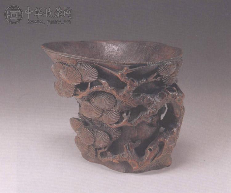 清 竹雕松树杯