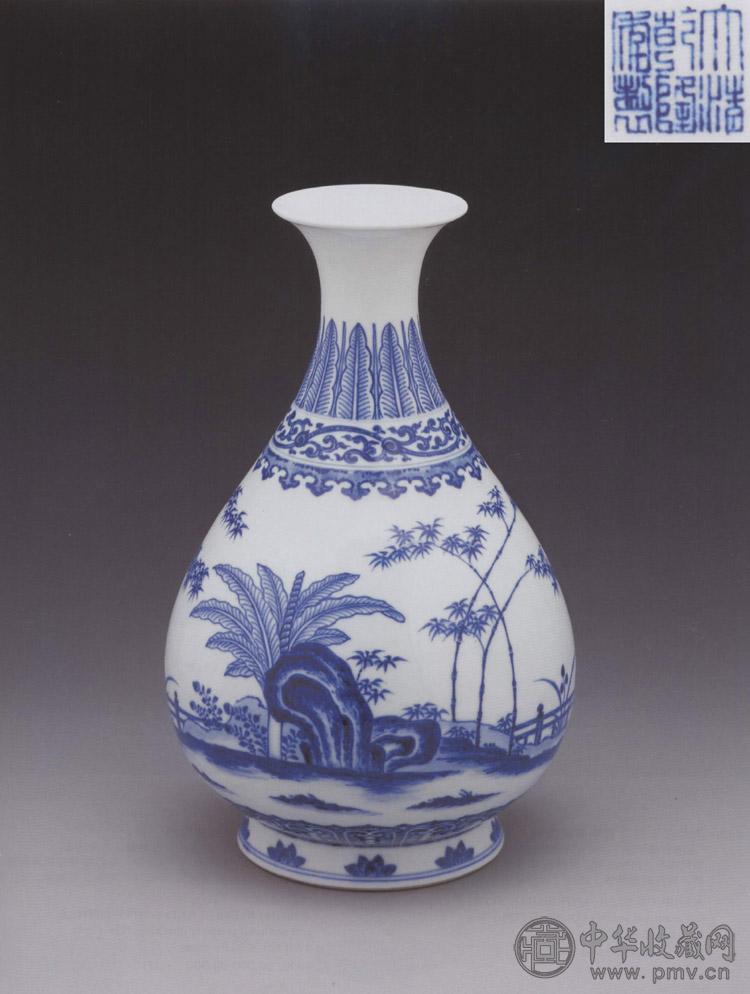 清乾隆 青花竹石芭蕉图玉壶春瓶