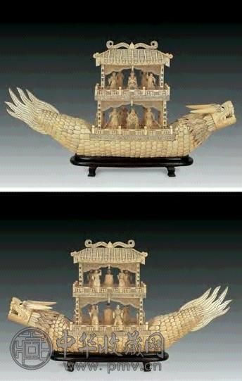 民国 象牙镶雕“顺星科仪”祭祀龙舟