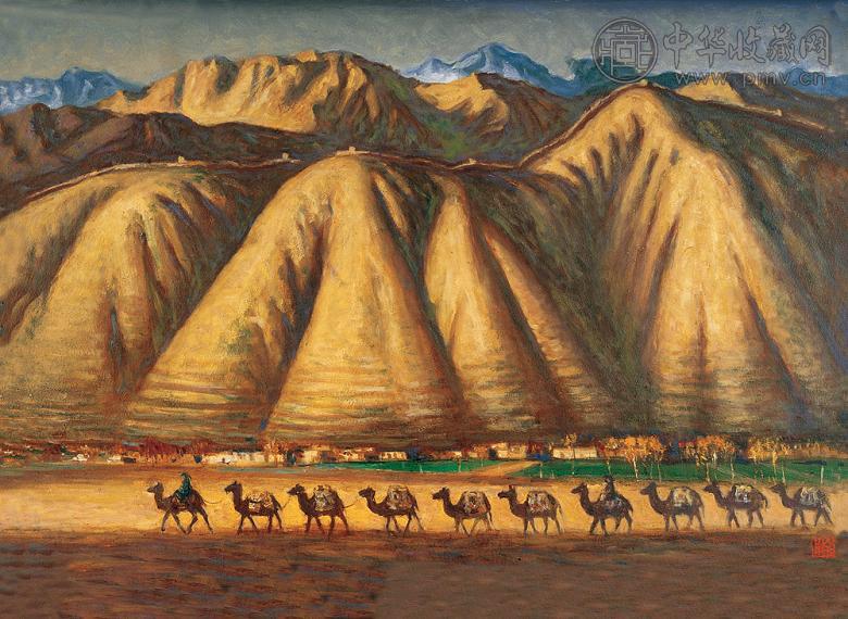 余本 骆驼队 油画 画布