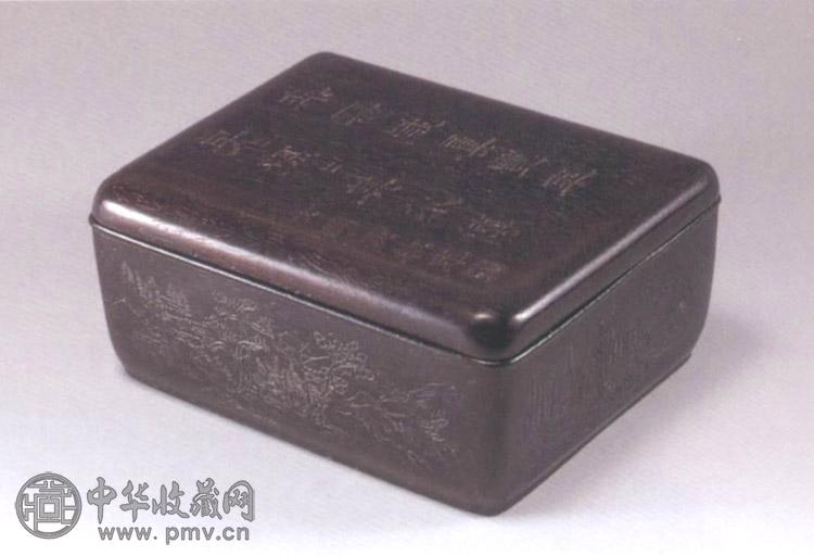 明天启 紫檀刻山水文字长方盒