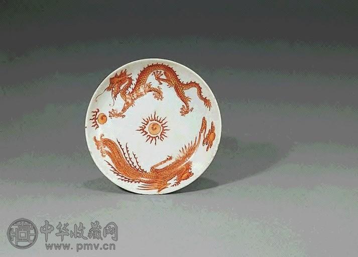 清乾隆 矾红龙凤盘