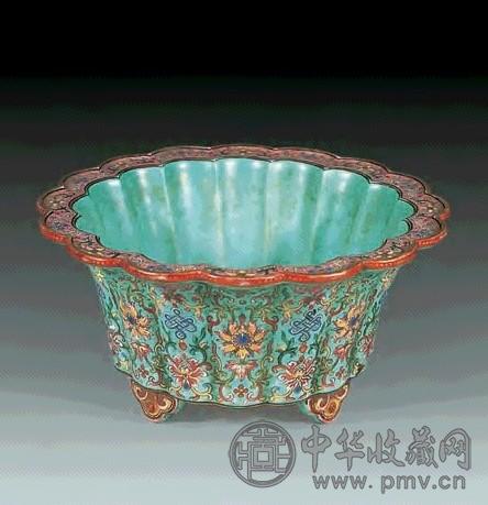 清嘉庆 松石地彩八宝花盆