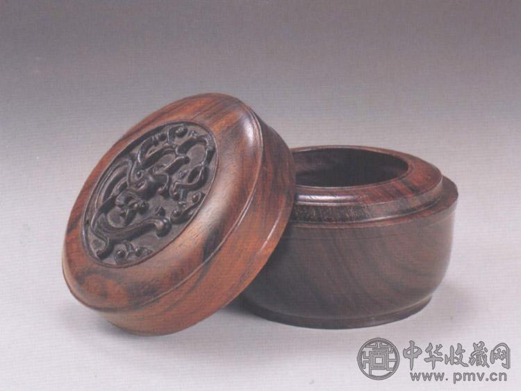 清 黄花梨雕螭龙圆盒