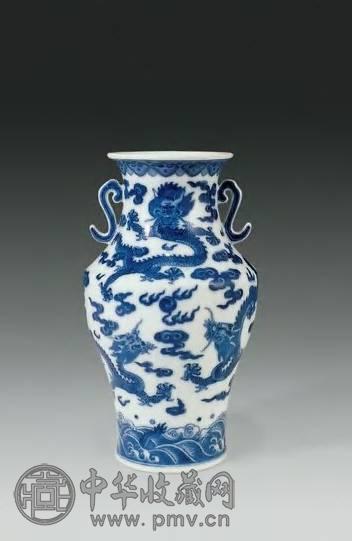 清道光 青花云龙双耳瓶