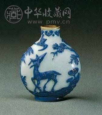 乾隆 蓝彩绘鹤鹿纹瓷鼻烟壶