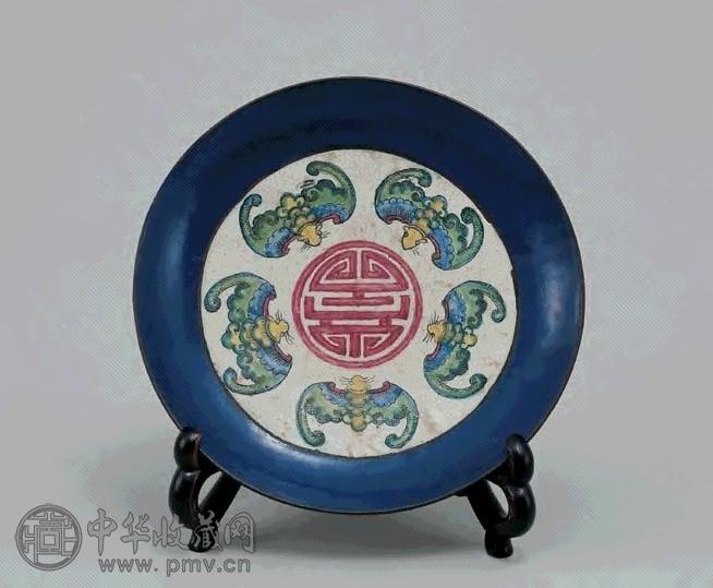 清中期 紫砂加彩五蝠捧寿盆(1件)