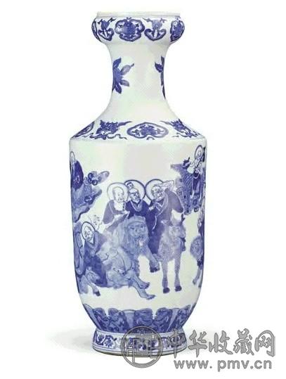 清 光绪 青花罗汉人物洗口瓶