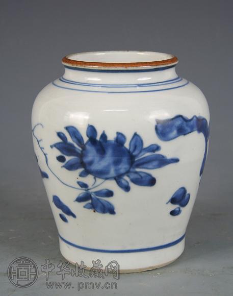 清顺治 青花花卉纹罐