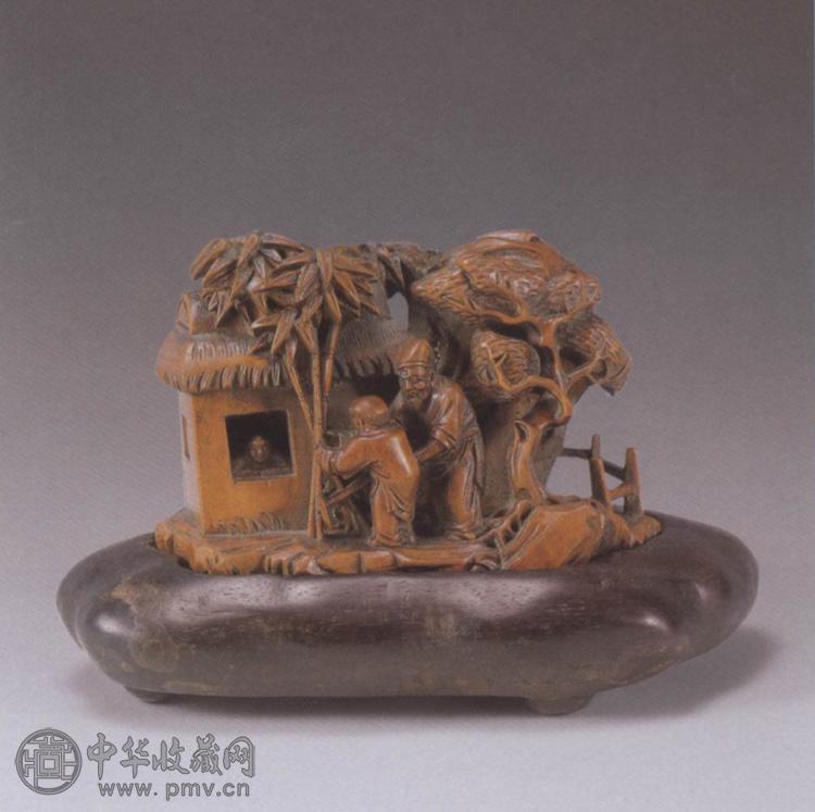 清中期 黄杨木雕渔樵耕读摆件