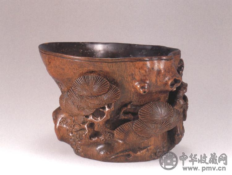 清中期 竹雕松树杯