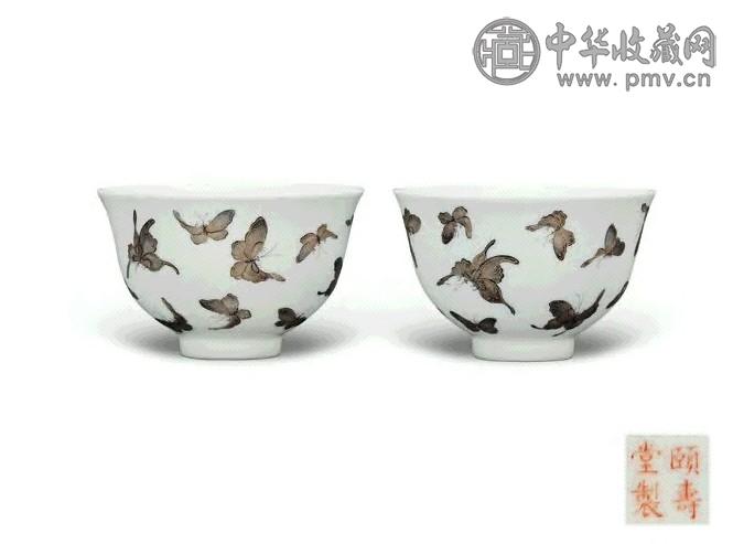 清 道光 墨彩碟纹碗(1对)