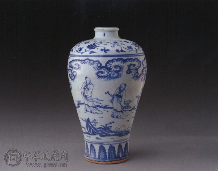 空白期 青花“携琴访友图”梅瓶
