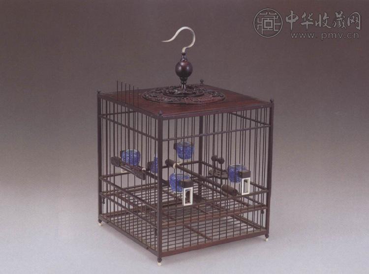 清中期 紫檀木雕螭方鸟笼