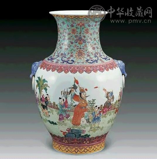 民国 粉彩婴戏纹双象耳瓶(1件)