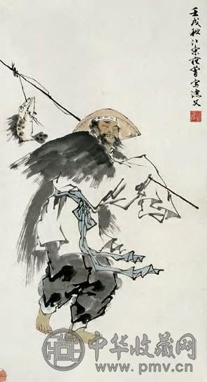 范曾 1982年作 江东渔父图 立轴 设色纸本