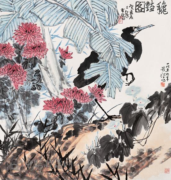 李苦禅 1959年作 秋艳图 立轴 设色纸本